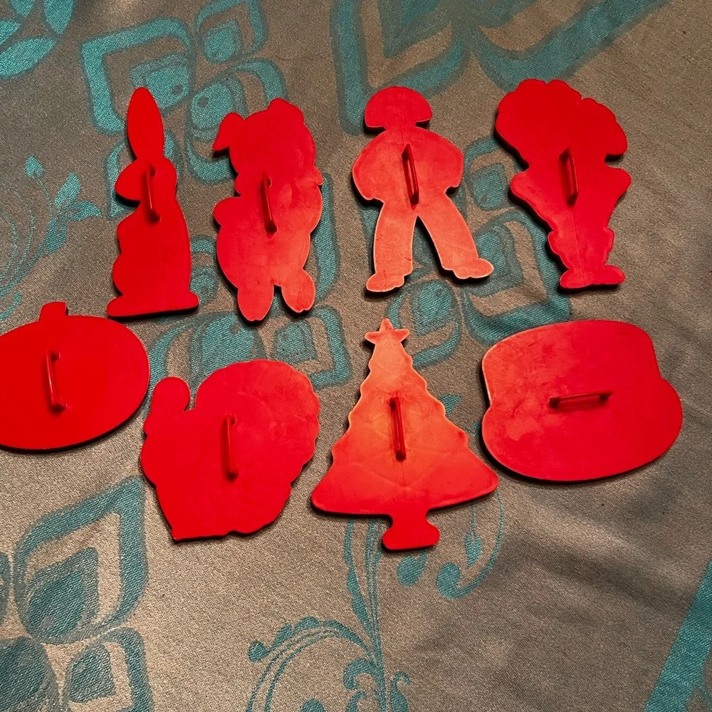 Vintage Tupperware Red Cookie Cutters Set 8 Birthday, Thanksgiving, Christmas